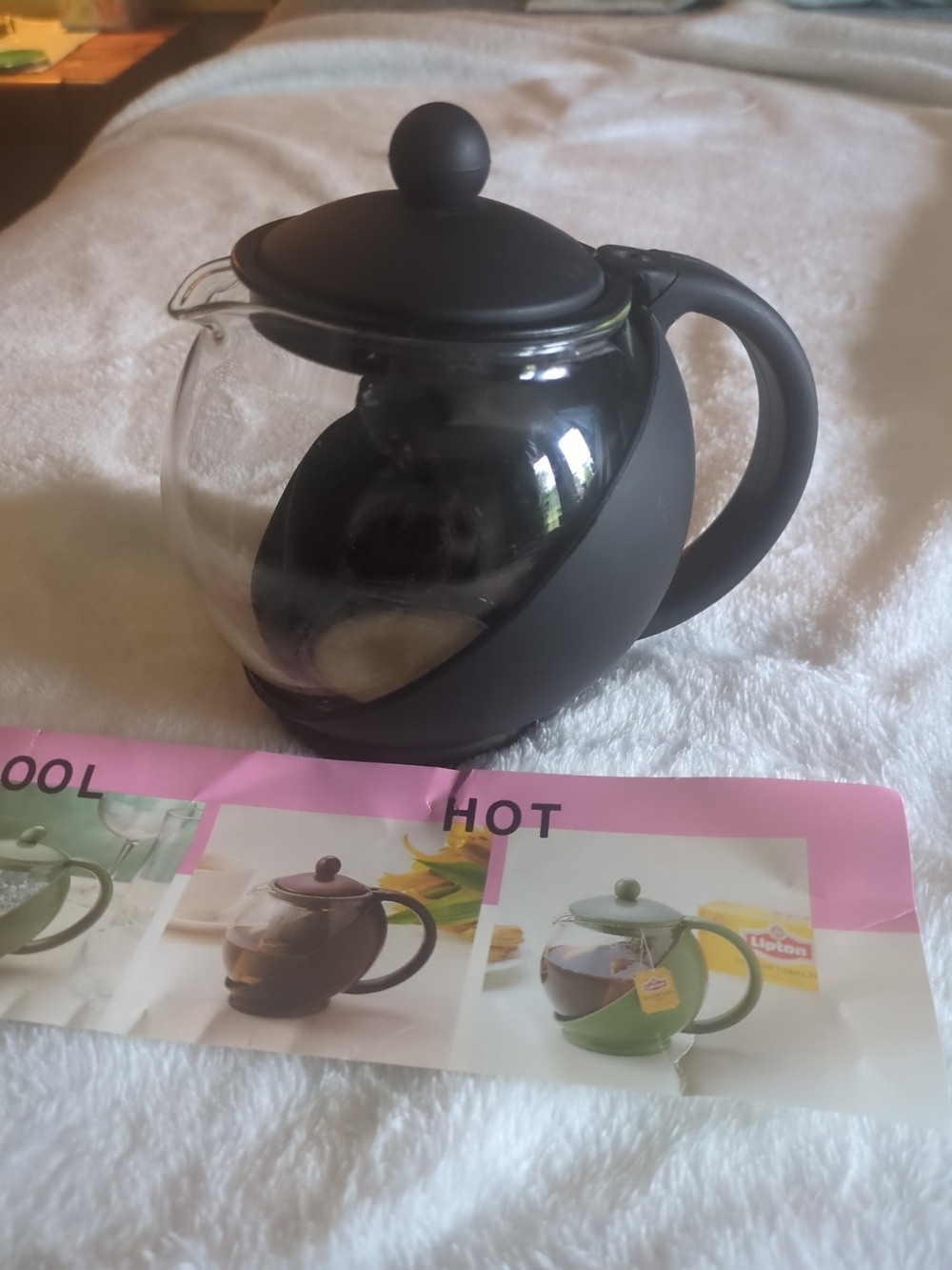 Black Glass Teapot with Handle and Lid
